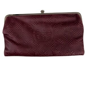 Hobo International Lauren Double Kiss Lock Tooled Burgundy Leather Wallet
